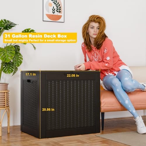 Vixzen 31 Gallon Deck Boxes Outdoor Waterproof, Resin Lockable Storage Box for Patio Cushions Storage Furniture, Garden Tools, Pool Supplies, Weatherproof and UV Resistant(Black, 31 Gallon) - Image 3