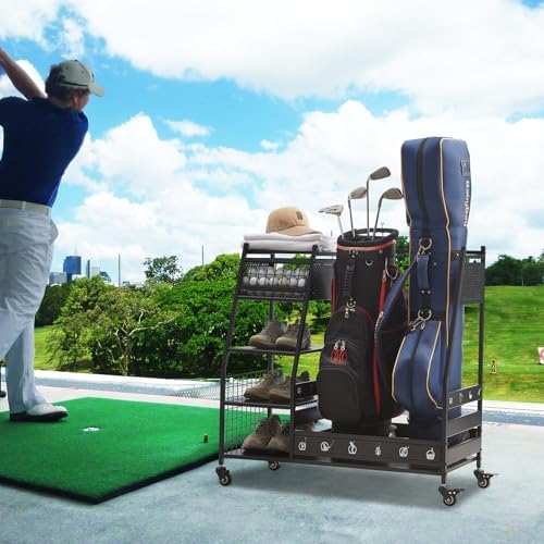 Lauren&Harold Golf Bag Organizer Garage Storage, Golf Storage Rack Stand Fits 2 Golf Bags, Golf Clubs and Other Golfing Equipment Accessories, Golf Organizer for Garage, Club, Shed, Basement - Image 2