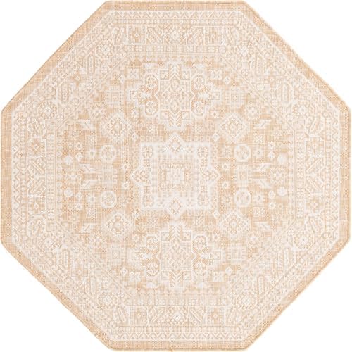 Rugs.com - Outdoor Aztec Rug – 5 Ft Octagon Natural Indoor/Outdoor Rug – Weather-Resistant Flatweave for Patios, Decks, and Porches - Image 3