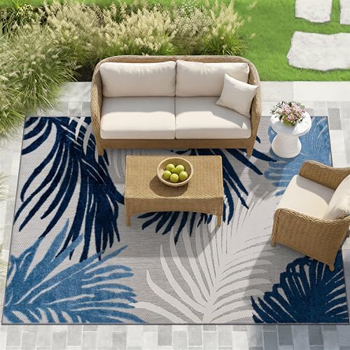 Rugshop Lucca Indoor/Outdoor Contemporary Floral Area Rug Navy 8'8" x 12' - Image 4