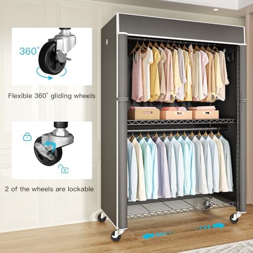 FUTASSI Black Clothing Rack with Dark Gray Cover, P1C Plus Rolling Closet - Image 4