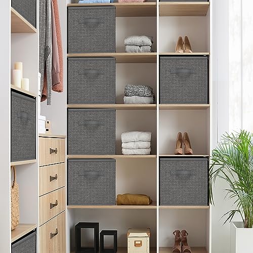 Nestl Cube Storage Organizer - Foldable 12-Cube Fabric Bins With Handles - 11-Inch Grey Closet Baskets for Bedroom, Playroom and More - Image 2