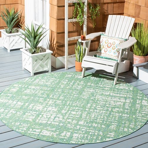 SAFAVIEH Washable Rug Outdoor Courtyard Collection - 6'7" Round, Green Blue & Ivory, Non-Shedding & Easy Cleaning, Ideal for Patio, Backyard, Mudroom (CY8451-55721) by Unknown