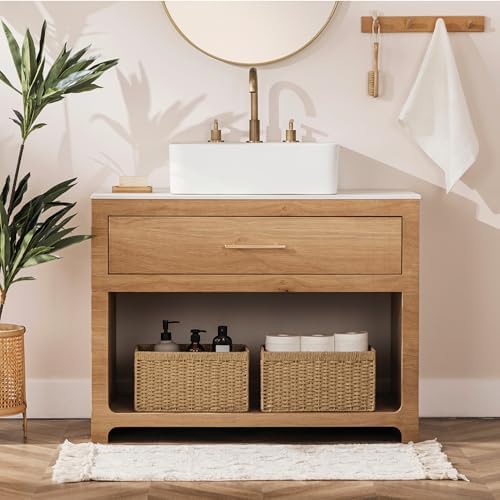 UBBCARE 4 Pack Wicker Basket, 13.4L×8.3H×7.1W inch Woven Paper Rope Storage Baskets for Shelves, Foldable Rectangular Storage Baskets with Handle, Storage Basket for Organizing, Natural - Image 4