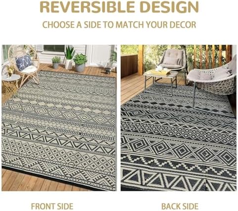 GlowSol 9x12 Outdoor Rug Waterproof Carpet with Carry Bag Outdoor Plastic Straw Rug for Patio Modern Camping Mat Easy Cleaning Reversible Outdoor Carpet for Balcony Deck Backyard RV Picnic,Brown - Image 5