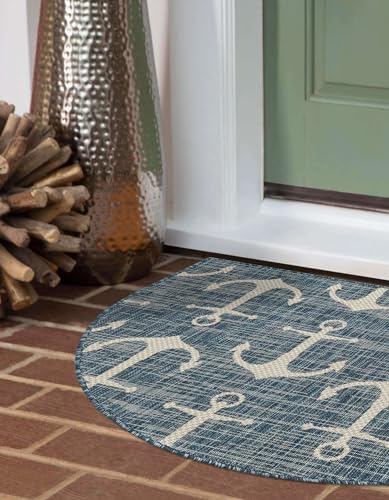 Unique Loom Outdoor Coastal Collection Area Rug - Ahoy (3' 1" x 6' 1" Hearth Blue/Ivory) - Image 4