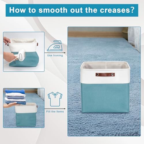 Bagnizer 13x13 Cube Storage Bins, Collapsible Fabric Storage Box, 4 Pack Closet Baskets with Handles for Organizing, Shelf, Toys, Clothes, Home, Office, Nursery (Teal&White) - Image 4
