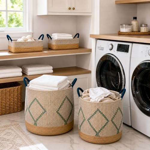 Handmade Seagrass Storage Basket Set - 4 Pack with Built-in Carry Handles, 7.6-49L Capacity, Multi-Size Large Capacity Organizer for Home, Bedroom, Living Room, 96.3L Total - Image 6