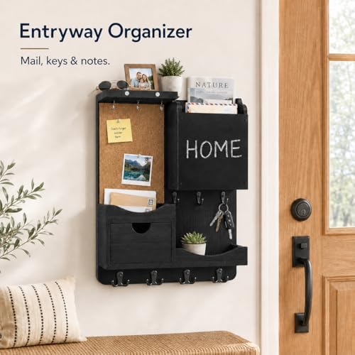Key Holder Wall Mount with Drawer and Mail Organizer, Black - Image 4
