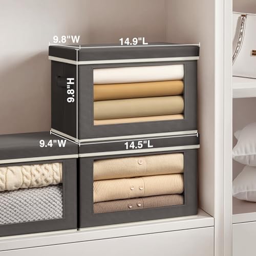 Homsorout Storage Bins with Lids - Fabric Storage Boxe with Window, Collapsible Closet Organizers with Handles, 9 Pack Decorative Bin, Home Cubes Baskets for Clothes, Hat, Books, Dark Grey - Image 2