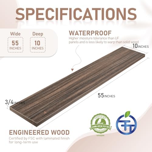 Kaboon 55 inch Long 10 inch Deep Floating Shelves for Wall Set of 2, Large Open Shelves Wall Mounted, Space Saving Home and Commercial Use, Eucalyptus - Image 3