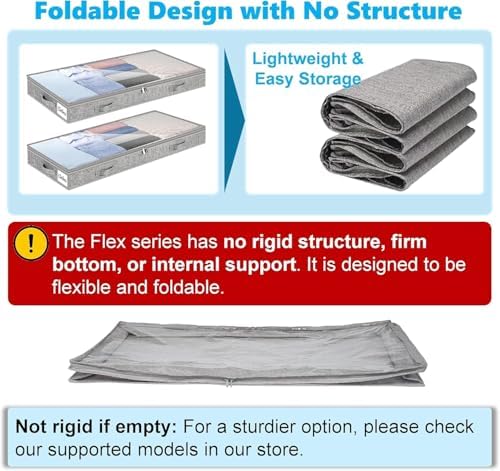 4 Inch Low Profile Under Bed Storage Drawer 4 Pack, Lightweight Underbed Clothes Storage Container Bins With NO STURCTURE, Shallow Storage Bag for Dorm & Home, With Clear Lids & Water-Resistant Fabric - Image 5