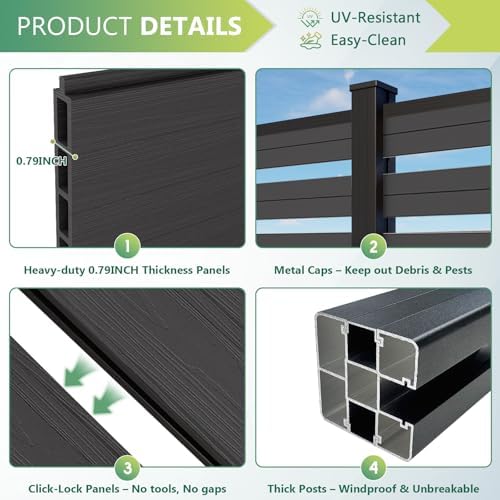 6x6 FT Wood Composite Privacy Fence Panel,Semi-Enclosed Outdoor AC Unit Cover,Trash Can Barrier | Weatherproof, Easy Installation, Durable Composite Fencing (Silver Gray with 2 Posts) - Image 5