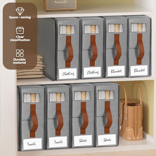 6pack Bed Sheet Organizer, Foldable Linen Closet Organizers and Storage with Sealed Design, Queen & King Size Sheet Storage with Window, Closet Organizer for Bedsheets/Blankets/Clothes, Grey - Image 5