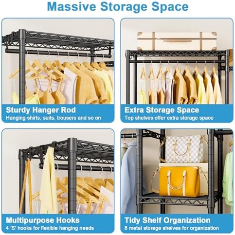 Ulif E4 Clothes Rack, Heavy-Duty Garment Rack Can Be L-Shaped Closet, Black - Image 5