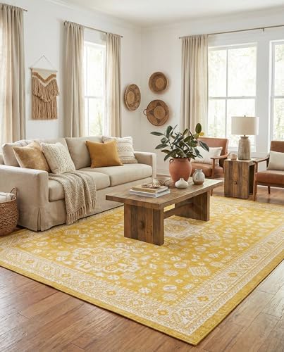Rugs.com - Outdoor Aztec Rug – 10' x 14' 1 Yellow Indoor/Outdoor Rug – Flatweave Stain-Resistant Area Rug for Patio, Deck, and Porch - Image 4