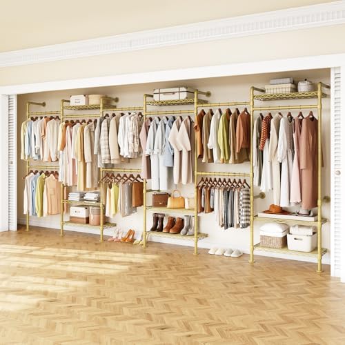 ONBRILL H6 Wall Mounted Closet System, Industrial Pipe Clothes Rack, Gold by ONBRILL