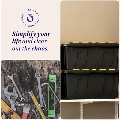 HOMZ Durabilt Plastic Storage Bins with Lids, 15 Gal, Black/Yellow, 2 Pack - Image 6