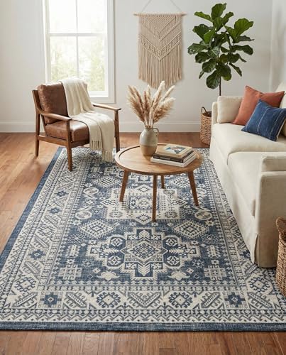 Rugs.com - Outdoor Aztec Rug – 6' 1 x 9' Blue Indoor/Outdoor Rug – Washable, Weather Resistant for Patios, Decks, and Porches - Image 5