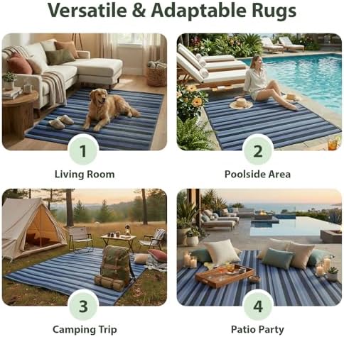 wikiwiki 9x12ft Outdoor Rug, Reversible Plastic Patio Rug Waterproof, Indoor Outdoor Carpet Clearance, Large Area Carpet for Patio Deck Balcony Pool RV Camping Beach Picnic, Black & Blue - Image 6