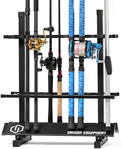 Savior Equipment Fishing Rod Rack Holder Organizer, 24-48 Slots to Hold Fresh Salt Water Spinning Rods & Reel Combo, Lightweight Aluminum Vertical Fish Pole Garage Storage Ground Display Stand by SaviorEquipment