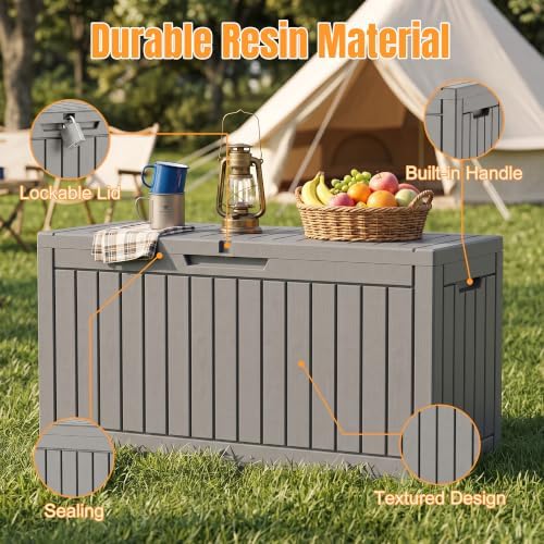 Outdoor Storage Box,120 Gallon Waterproof Resin Patio Deck Box - Image 3