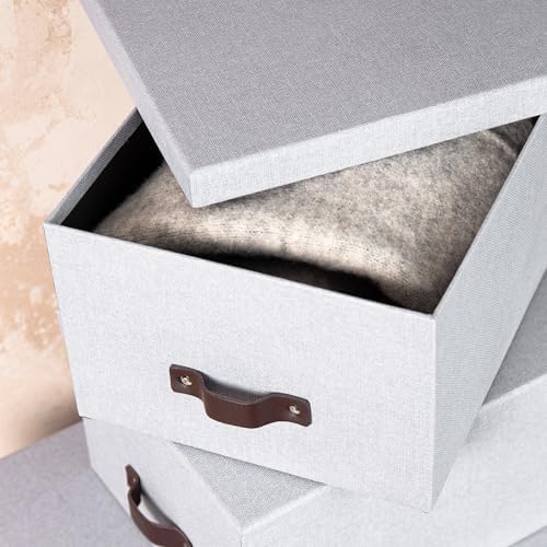 Bigso Box of Sweden Set of 3 Storage Boxes with Lids - Organiser Box for Clothes, Office Equipment and More - Wardrobe Storage Boxes with Labels for Bedding or Seasonal Clothing - Grey - Image 5