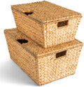 Best Choice Products Set of 2 X-Large & Medium Woven Storage Baskets W/Lids, Hyacinth Nesting Bins, Handwoven Organizer Baskets W/Handles for Bedroom, Living Room, Laundry Room, Or Office - Natural by BestChoiceProducts