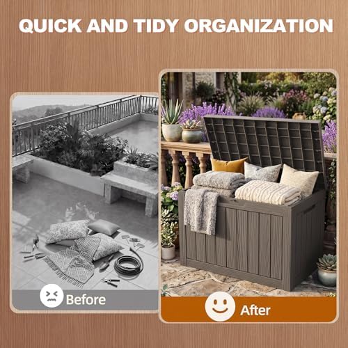 EFU Outdoor Storage Box 60 Gallon Deck Box, Waterproof Resin, Grey - Image 4