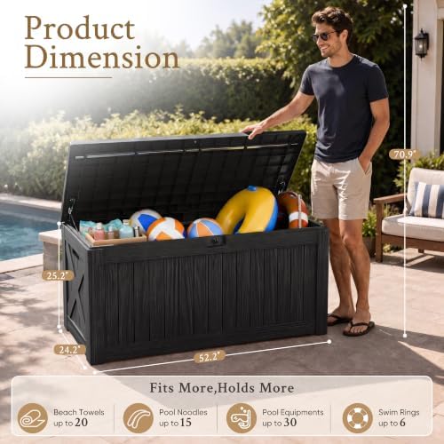 Devoko 120 Gallon Deck Box Resin Outdoor Storage Box Waterproof - Image 4