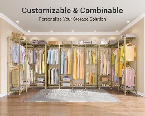 VIPEK L40 Corner Clothes Rack, Heavy Duty L-Shaped Freestanding Closet, Metal Clothing Rack, Corner Wardrobe for Hanging Clothes, 53.75" L x 38" W x 76.4" H, Load Capacity 1110 LBS, Gold - Image 5