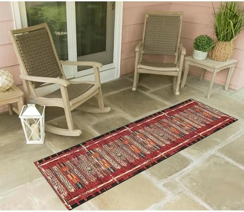 Liora Manne Marina Low Profile Durable Indoor/Outdoor Woven Rug- Tribal Stripe Red 1'11" x 7'6" - Image 4