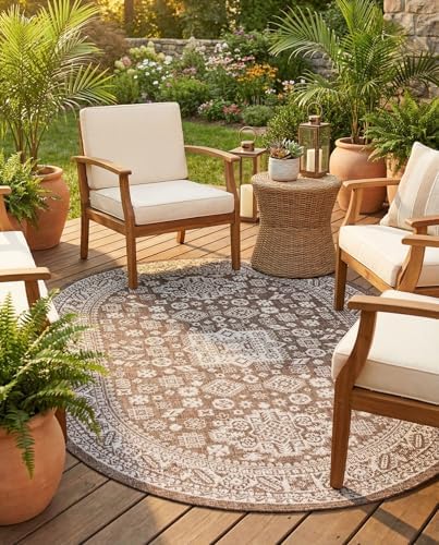 Rugs.com - Outdoor Aztec Rug – 5' 3 x 8' Oval Brown Indoor/Outdoor Rug – Weather Resistant Flatweave Area Rug for Patio, Deck, and Porch by Rugscom
