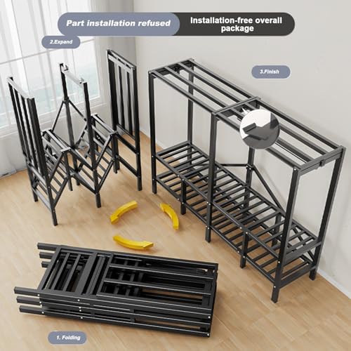 FPIGSHS 49in Heavy Duty Portable Wardrobe Closet Rack with Cover - Image 4