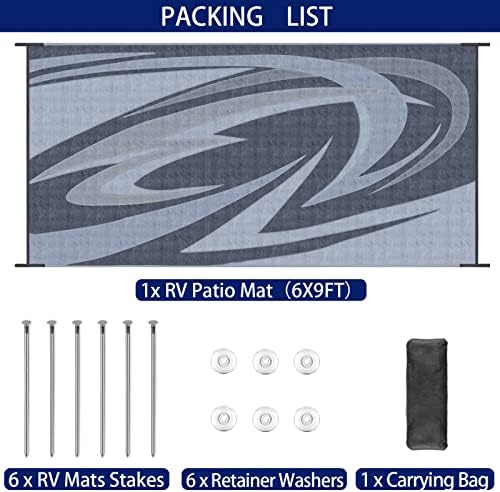 EEZ RV Products 6'x9' GW Heavy Duty Reversible/Durable Outdoor Patio/RV Mats (9ft x 6ft Grey) Come with Large Storage Bag & 6 Sets of Stakes and Washer - Image 4