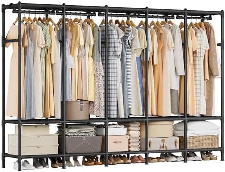 SONGMICS Wardrobe Closet, Fabric Cover, 5 Hanging Rails, 10 Shelves - Image 3