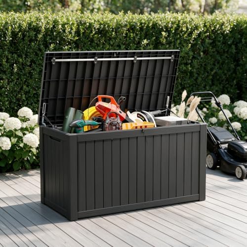 180 Gal Deck Box, Outdoor Storage Box Waterproof Lockable, Gas Lift,Black - Image 2