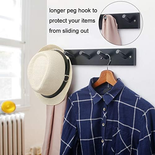 WEBI Coat Rack Wall Mounted,16" Hole to Hole,Coat Hanger Wall Mount with 5 Hooks for Hanging Coats,Hook Rack Peg Rail for Hats,Jacket,Clothes,Towels,Black,2 Packs - Image 5