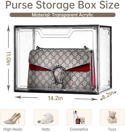 Purse Organizer for Closet,Clear Acrylic Display Case for Handbag Organizer, Purse Storage Box with Magnetic Door, Dustproof Storage Bins for Book, Collectibles, Cosmetic (Grey, 5) - Image 2