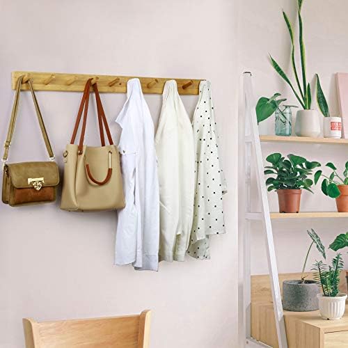WEBI Coat Rack Wall Mounted, 10 Hooks, 38" Long Coat Hanger Wall Mount, Peg Rail Hat Hooks for Hanging Caps, Jackets, Clothes, Natural, 2 Packs - Image 3