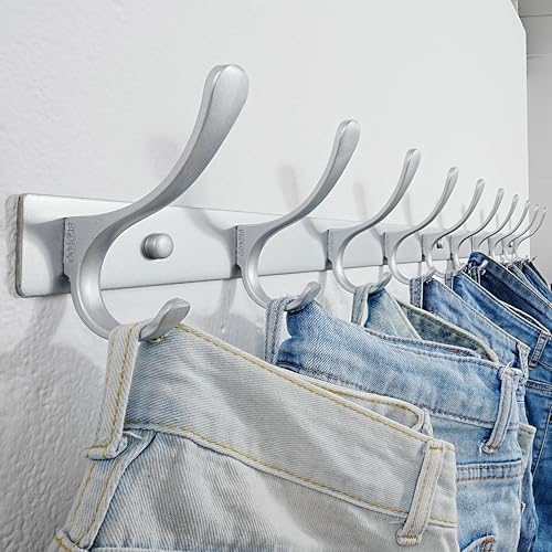 SKOLOO Coat Rack Wall Mounted - 10 Hooks, Heavy Duty, Stainless Steel, Metal Wall Hanger, Sturdy Coat Hooks for Hanging Coats, Jacket, Clothes, Hat, Cold Light Silver - Image 2