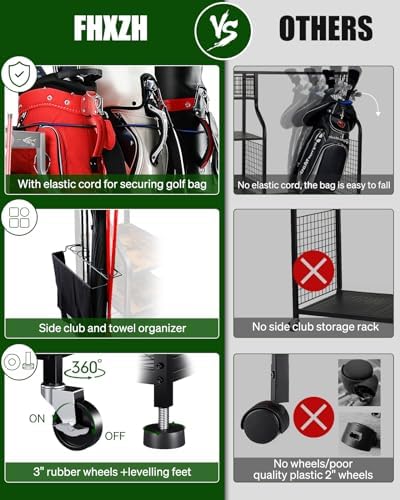 FHXZH Golf Bags Storage Garage Organizer - Golf Bag Stand with Wheels - Image 5