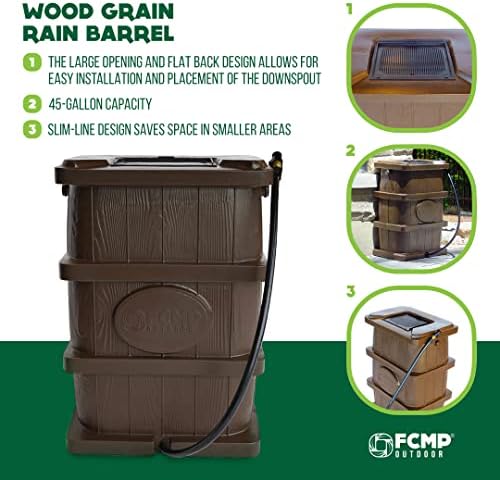 FCMP Outdoor Slim Line Design Rain Barrel, 45 Gallon, Brown - Image 3