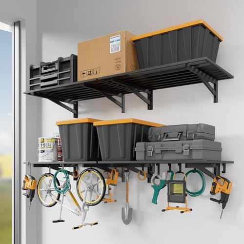 Jusgym 4 Pack Wall Mounted Garage Shelving with 16 Hooks, 2x3ft, 1000lbs by Jusgym