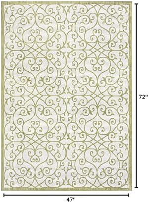Eyely Filigree Textured Weave Area Rug 4X6 Green/Cream, Indoor Outdoor Rug - Image 2