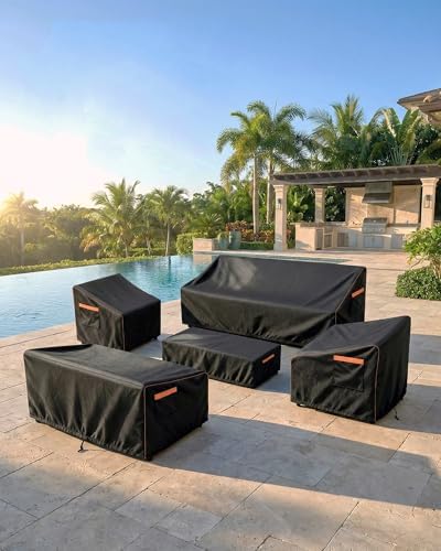 Outdoor Patio Furniture Cover Rectangular, Heavy Duty 600D Waterproof Cover for Table & Chair Set, Windproof, UV Resistant, All-Season Protection for Backyard,Deck & Garden,64" L x 52" W x 28" H,Black - Image 2