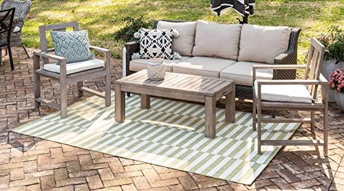 Unique Loom Outdoor Striped Collection Area Rug - Striped (5' 1" x 8' Rectangle, Green/Ivory) - Image 3