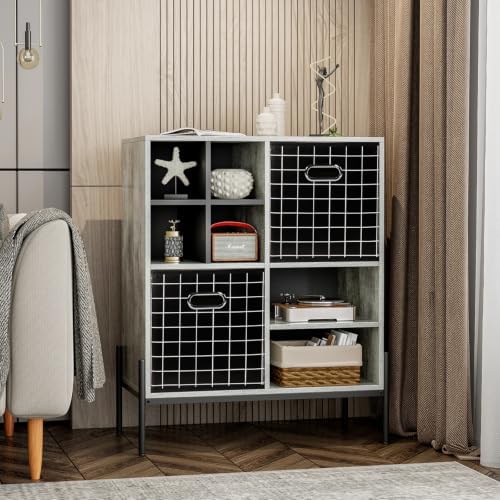 Fabric Cubby Storage Bins,13x13x13 Inches,Cube Organizer Bin Foldable Storage Boxes with Dual Handles Fabric Organizer Box and collapsible Storage basket,Set of 6,Black grid - Image 4