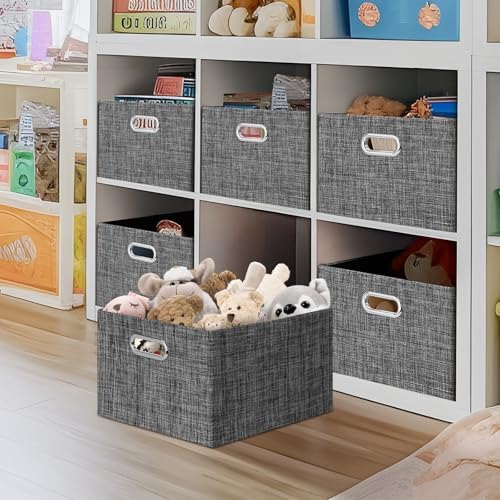 Posprica Closet Storage Bins, 4 Pack Closet Shelf Organizers, Linen Fabric Decorative Storage Baskets for Organizing, Foldable Storage Box for Clothes, 15x10.5x8.25 Inch (Black) - Image 2