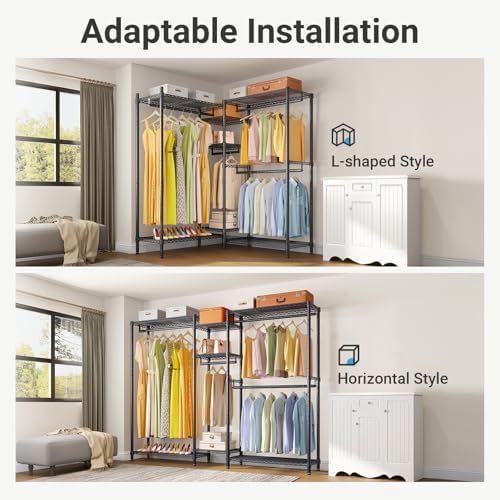 VIPEK L6 Plus Garment Racks Heavy Duty Clothes Rack Corner Closet Racks L Shaped Clothing Rack for Hanging Clothes, 5-Tier Freestanding Closets with 7 Adjustable Shelves, Max Load 1200LBS, Black - Image 3
